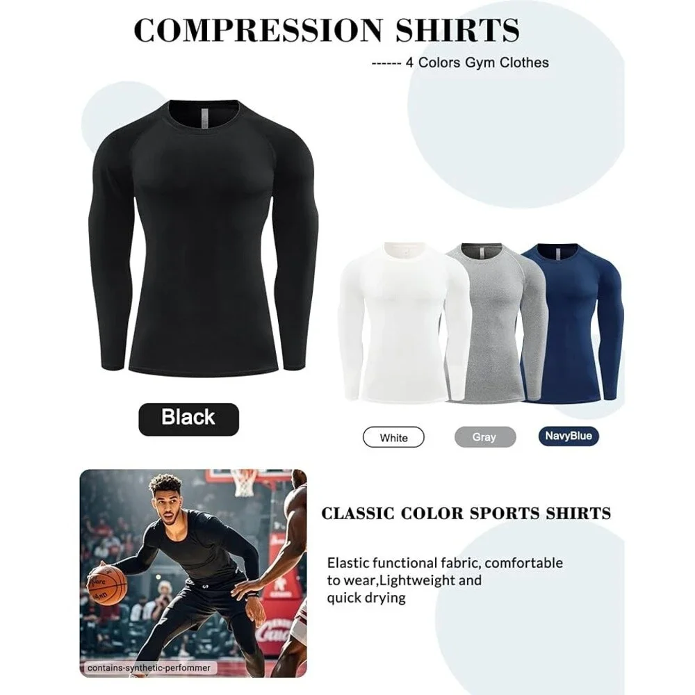Antoyo 4 Pack Compression Shirt Men Long Sleeve Athletic Workout Base Layer M